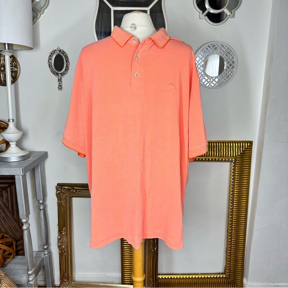 Tommy Bahama Orange Short Sleeve Polo Shirt Marlin Logo Men's Size 2XB